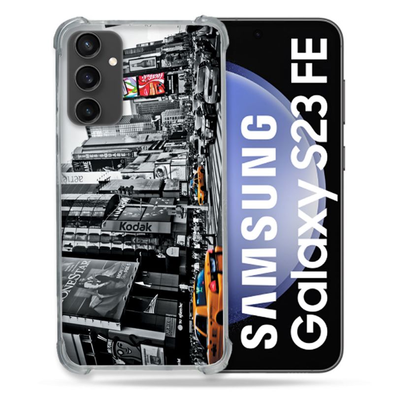 Coque Renforcée En Verre Trempé PourSamsung Galaxy S23 FE Voyage Amerique USA New York Taxi