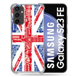 Coque Renforcée En Verre Trempé PourSamsung Galaxy S23 FE Voyage Angleterre Blanc