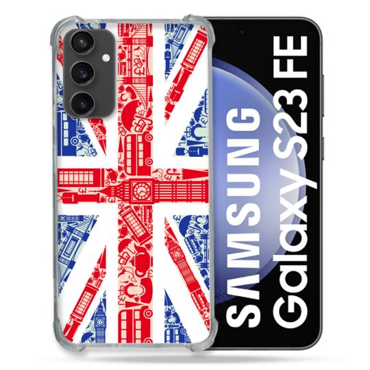 Coque Renforcée En Verre Trempé PourSamsung Galaxy S23 FE Voyage Angleterre Blanc