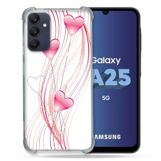 Coque Renforcée En Verre Trempé PourSamsung Galaxy A25 5G Amour Coeur Rose Montant sur Blanc