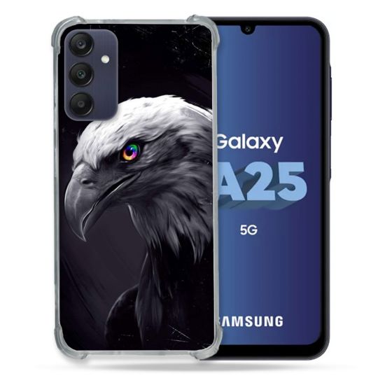 Coque Renforcée En Verre Trempé PourSamsung Galaxy A25 5G Animal Aigle Royal Noir