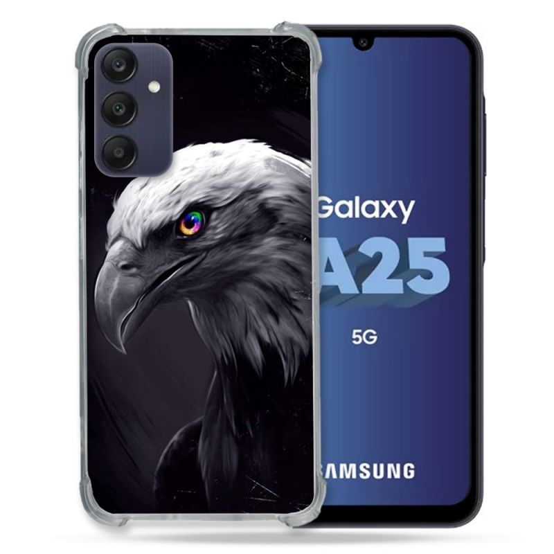 Coque Renforcée En Verre Trempé PourSamsung Galaxy A25 5G Animal Aigle Royal Noir