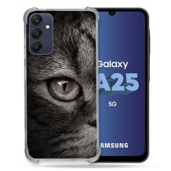 Coque Renforcée En Verre Trempé PourSamsung Galaxy A25 5G Animal Chat Gris