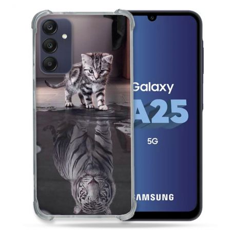 Coque Renforcée En Verre Trempé PourSamsung Galaxy A25 5G Animal Chat Reflet