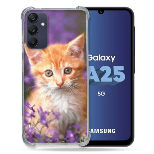 Coque Renforcée En Verre Trempé PourSamsung Galaxy A25 5G Animal Chat Violet