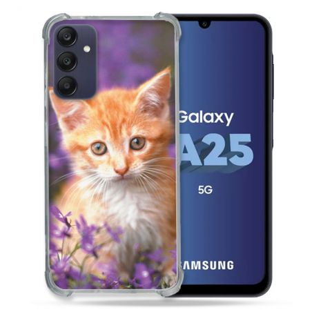 Coque Renforcée En Verre Trempé PourSamsung Galaxy A25 5G Animal Chat Violet