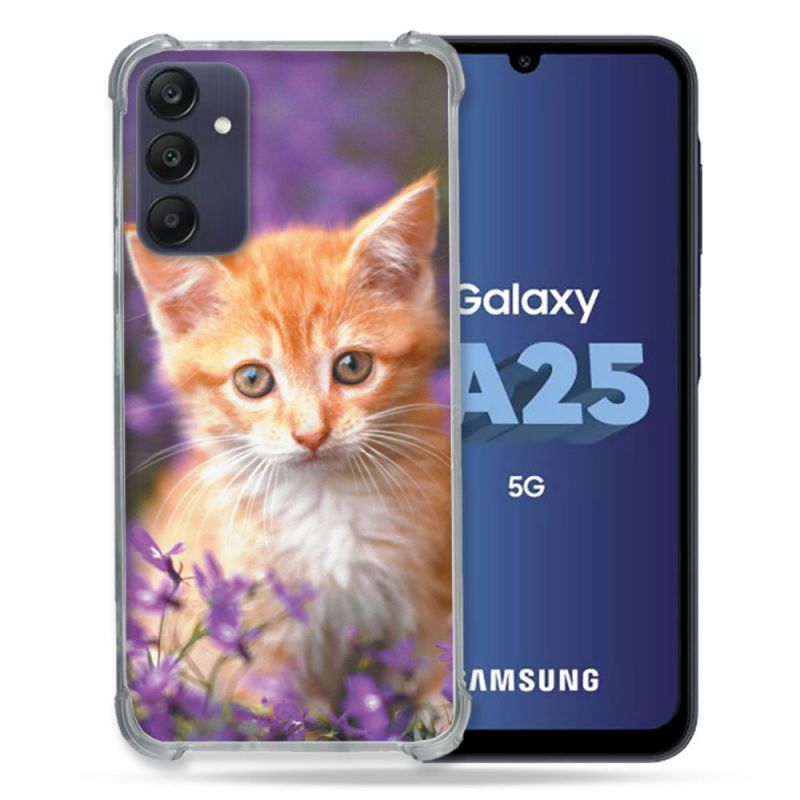 Coque Renforcée En Verre Trempé PourSamsung Galaxy A25 5G Animal Chat Violet