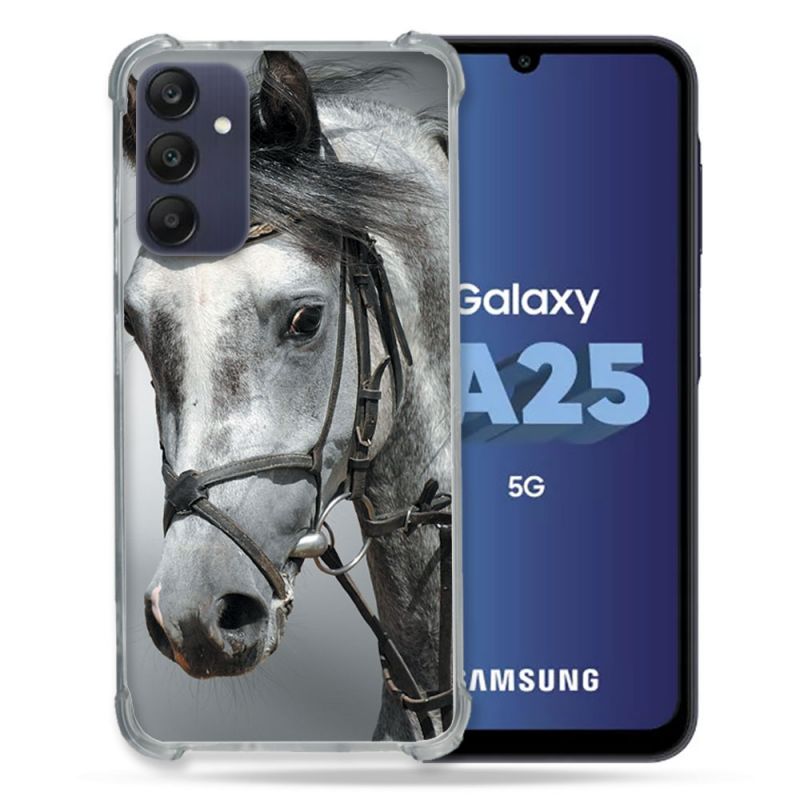 Coque Renforcée En Verre Trempé PourSamsung Galaxy A25 5G Animal Cheval Blanc
