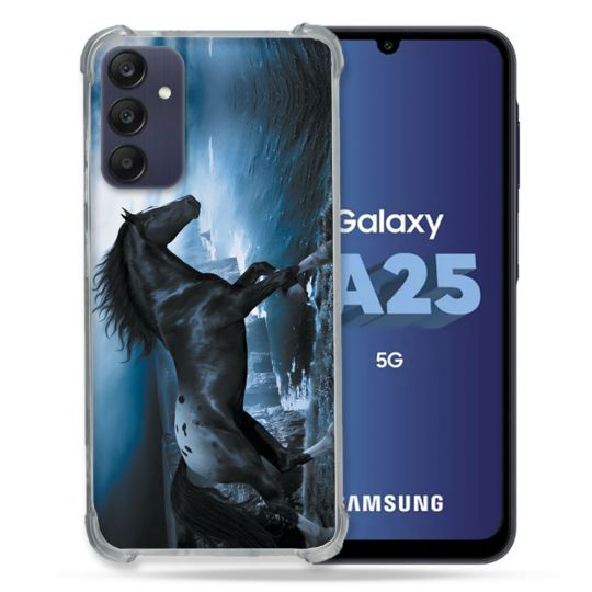 Coque Renforcée En Verre Trempé PourSamsung Galaxy A25 5G Animal Cheval Noir