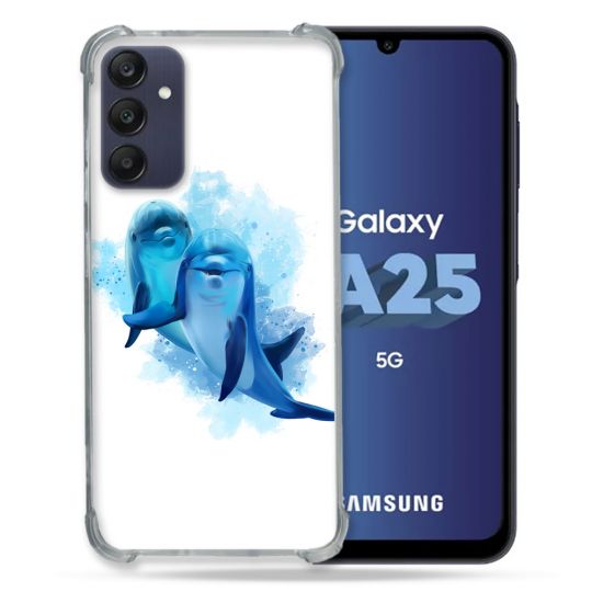 Coque Renforcée En Verre Trempé PourSamsung Galaxy A25 5G Animal Dauphin Duo