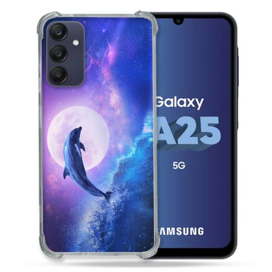 Coque Renforcée En Verre Trempé PourSamsung Galaxy A25 5G Animal Dauphin Vague