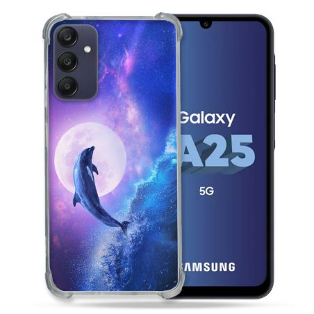 Coque Renforcée En Verre Trempé PourSamsung Galaxy A25 5G Animal Dauphin Vague