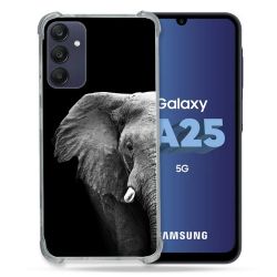 Coque Renforcée En Verre Trempé PourSamsung Galaxy A25 5G Animal Elephant Noir