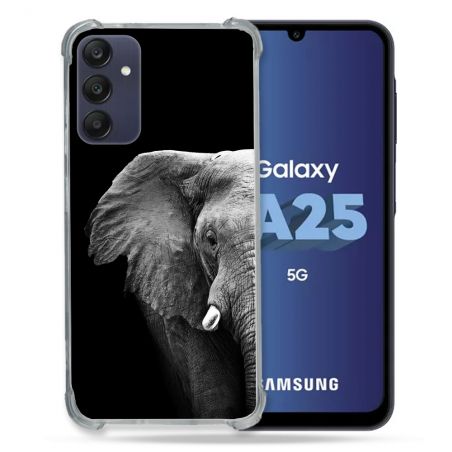Coque Renforcée En Verre Trempé PourSamsung Galaxy A25 5G Animal Elephant Noir
