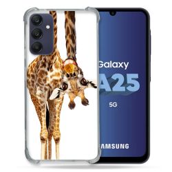 Coque Renforcée En Verre Trempé PourSamsung Galaxy A25 5G Animal Girafe Blanche