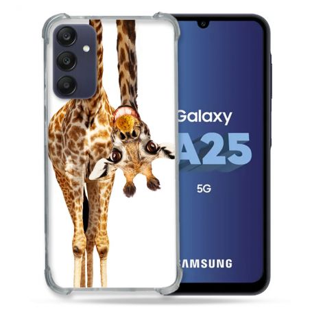 Coque Renforcée En Verre Trempé PourSamsung Galaxy A25 5G Animal Girafe Blanche