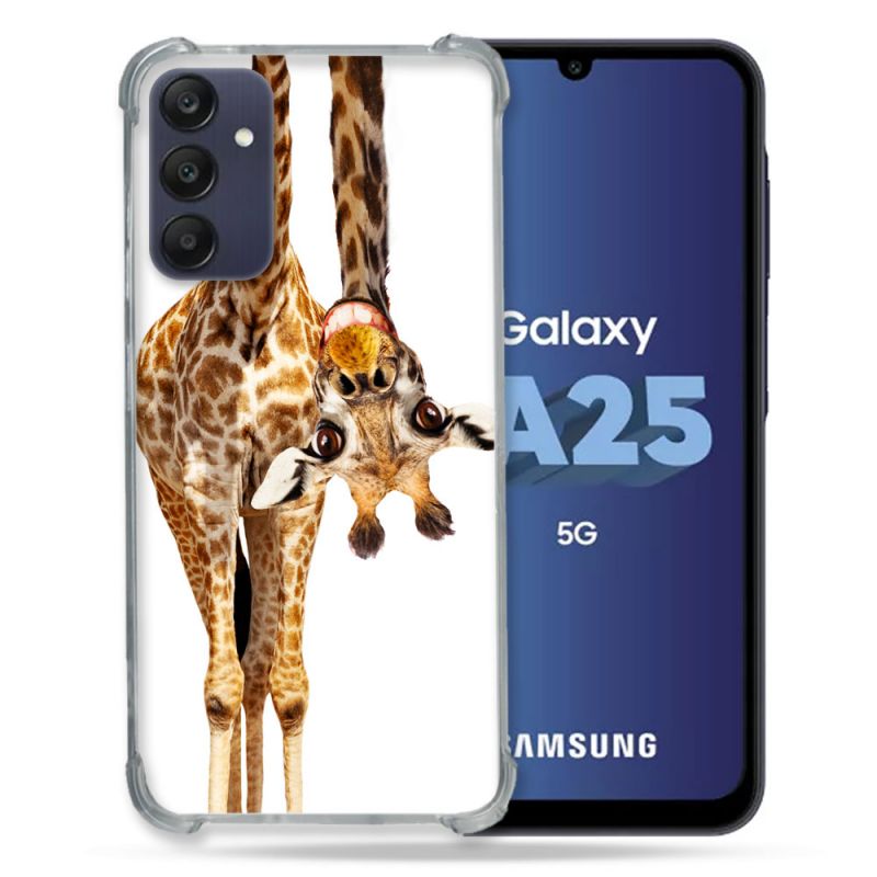 Coque Renforcée En Verre Trempé PourSamsung Galaxy A25 5G Animal Girafe Blanche