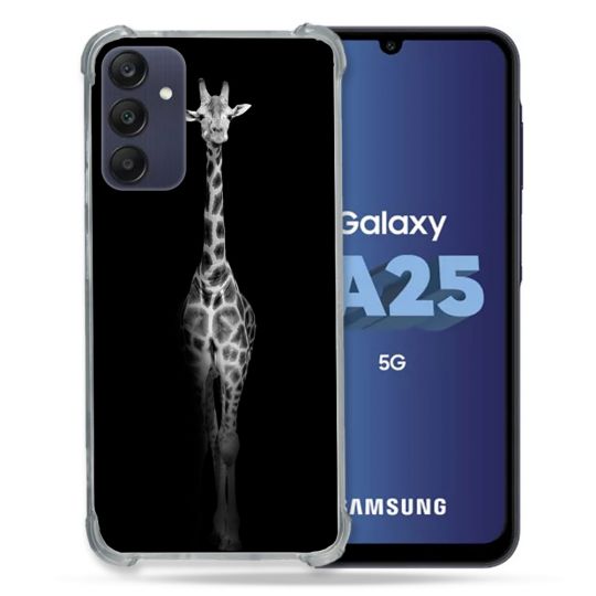 Coque Renforcée En Verre Trempé PourSamsung Galaxy A25 5G Animal Girafe Noire