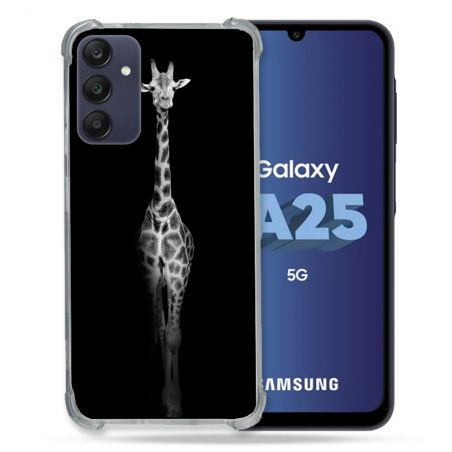 Coque Renforcée En Verre Trempé PourSamsung Galaxy A25 5G Animal Girafe Noire