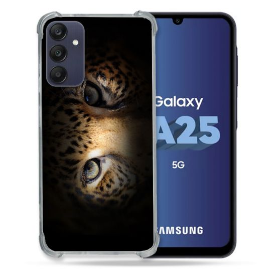 Coque Renforcée En Verre Trempé PourSamsung Galaxy A25 5G Animal Leopard Yeux