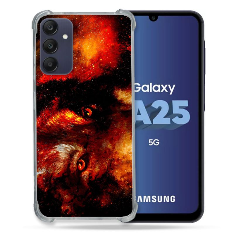 Coque Renforcée En Verre Trempé PourSamsung Galaxy A25 5G Animal Loup Espace