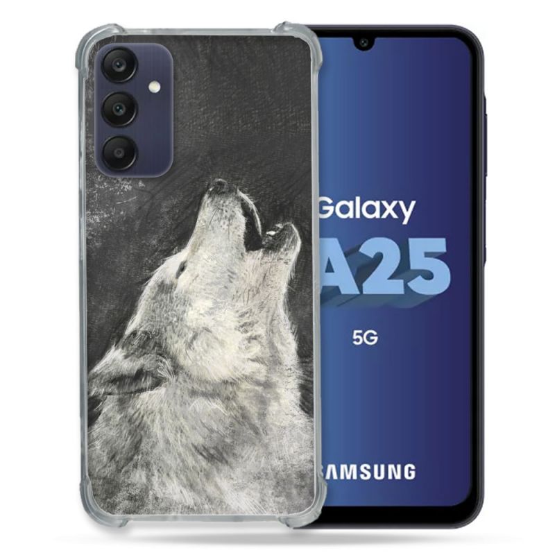 Coque Renforcée En Verre Trempé PourSamsung Galaxy A25 5G Animal Loup Hurlement