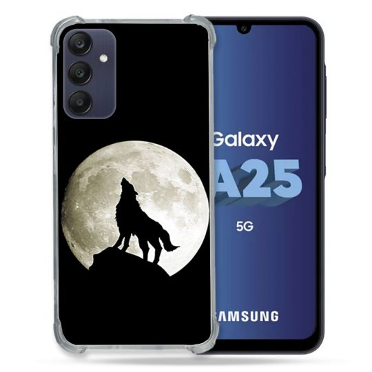 Coque Renforcée En Verre Trempé PourSamsung Galaxy A25 5G Animal Loup Noir