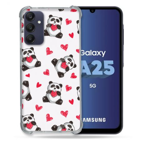 Coque Renforcée En Verre Trempé PourSamsung Galaxy A25 5G Animal Panda Cœur