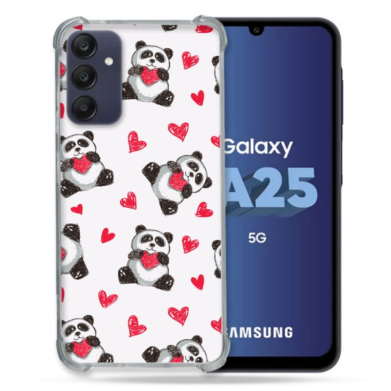 Coque Renforcée En Verre Trempé PourSamsung Galaxy A25 5G Animal Panda Cœur