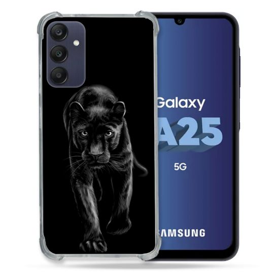 Coque Renforcée En Verre Trempé PourSamsung Galaxy A25 5G Animal Panthère Noire
