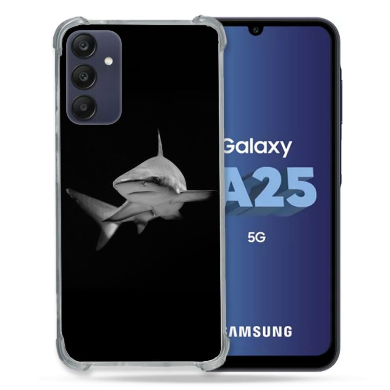 Coque Renforcée En Verre Trempé PourSamsung Galaxy A25 5G Animal Requin Sombre