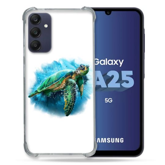 Coque Renforcée En Verre Trempé PourSamsung Galaxy A25 5G Animal Tortue Blanche multicolore