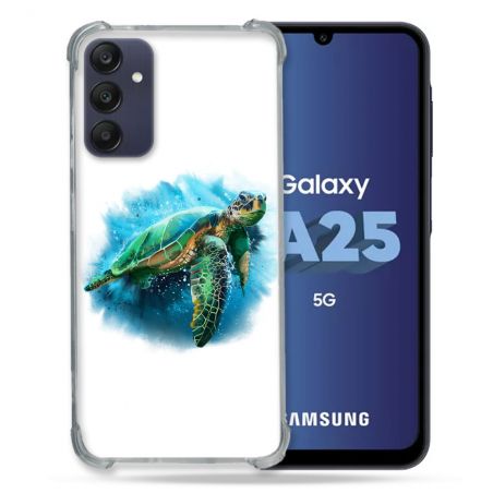 Coque Renforcée En Verre Trempé PourSamsung Galaxy A25 5G Animal Tortue Blanche multicolore