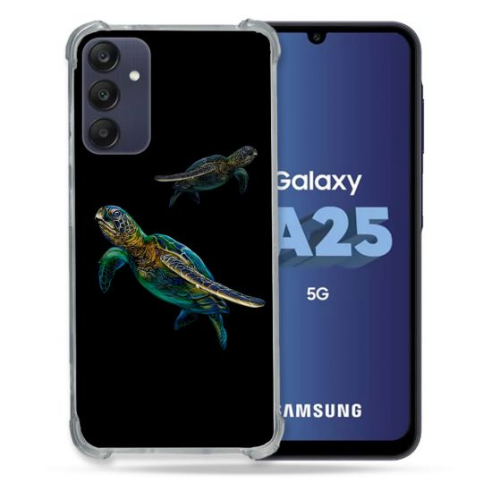 Coque Renforcée En Verre Trempé PourSamsung Galaxy A25 5G Animal Tortue Noire multicolore