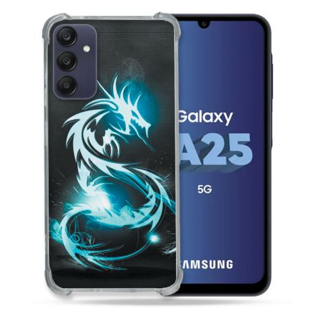 Coque Renforcée En Verre Trempé PourSamsung Galaxy A25 5G Fantastique Dragon Bleu