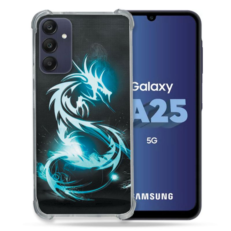 Coque Renforcée En Verre Trempé PourSamsung Galaxy A25 5G Fantastique Dragon Bleu