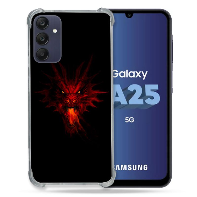 Coque Renforcée En Verre Trempé PourSamsung Galaxy A25 5G Fantastique Dragon Feu