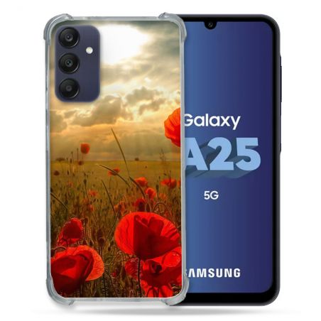 Coque Renforcée En Verre Trempé PourSamsung Galaxy A25 5G Fleur Coquelicot
