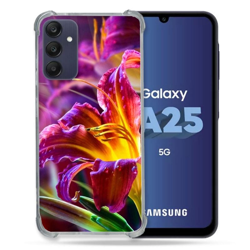 Coque Renforcée En Verre Trempé PourSamsung Galaxy A25 5G Fleur Lys Color