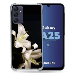 Coque Renforcée En Verre Trempé PourSamsung Galaxy A25 5G Fleur Lys Noir