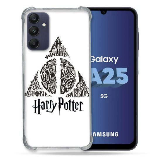 Coque Renforcée En Verre Trempé PourSamsung Galaxy A25 5G Harry Potter Hollows triangle Blanc