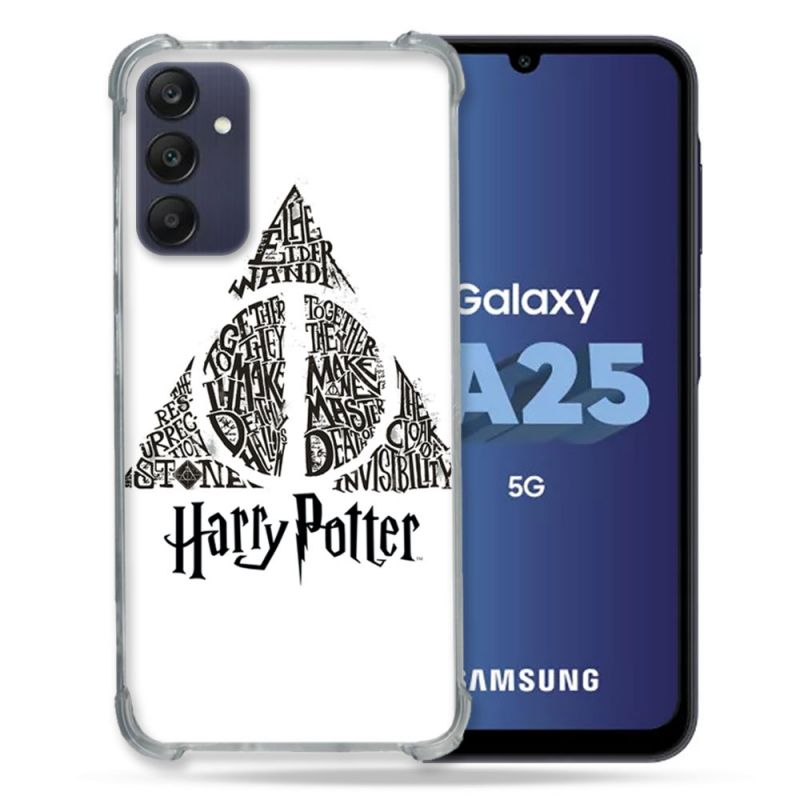 Coque Renforcée En Verre Trempé PourSamsung Galaxy A25 5G Harry Potter Hollows triangle Blanc