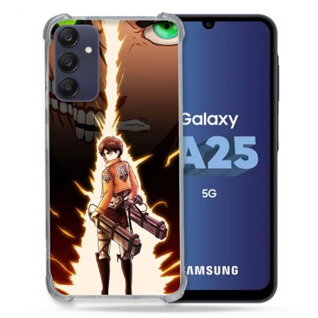Coque Renforcée En Verre Trempé PourSamsung Galaxy A25 5G Manga Attaque Titans Eren Eclair