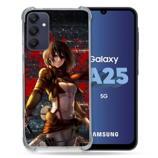 Coque Renforcée En Verre Trempé PourSamsung Galaxy A25 5G Manga Attaque Titans Mikasa