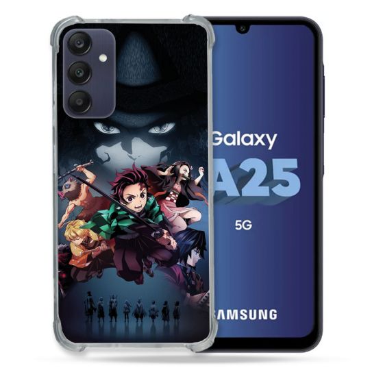Coque Renforcée En Verre Trempé PourSamsung Galaxy A25 5G Manga Demon Slayer Noir