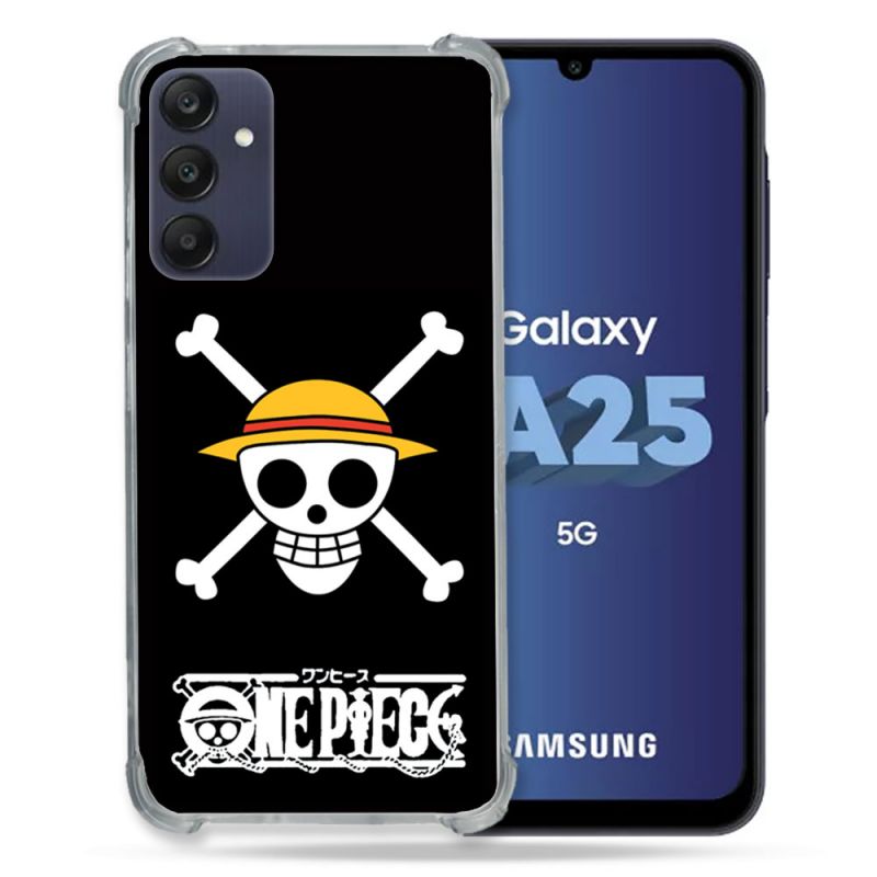 Coque Renforcée En Verre Trempé PourSamsung Galaxy A25 5G Manga One Piece Tete de Mort