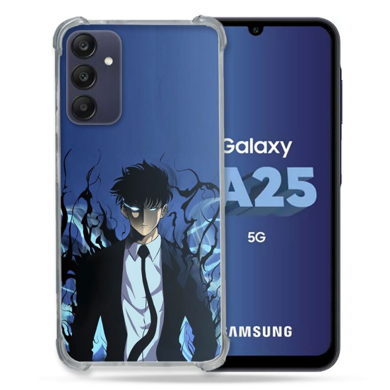 Coque Renforcée En Verre Trempé PourSamsung Galaxy A25 5G Manga Solo Leveling Sung Bleu