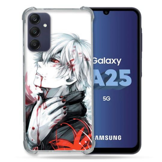 Coque Renforcée En Verre Trempé PourSamsung Galaxy A25 5G Manga Tokyo Ghoul Kaneki Blanc