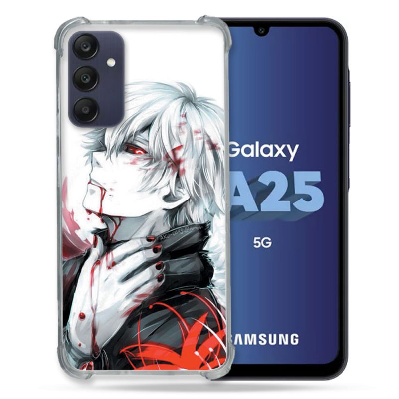 Coque Renforcée En Verre Trempé PourSamsung Galaxy A25 5G Manga Tokyo Ghoul Kaneki Blanc