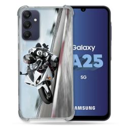 Coque Renforcée En Verre Trempé PourSamsung Galaxy A25 5G Moto Course GP Blanche